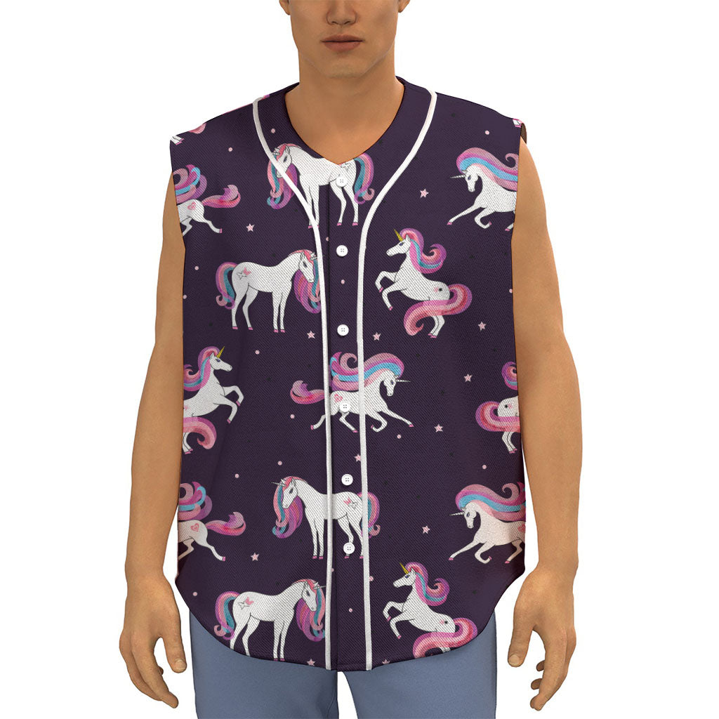 Night Girly Unicorn Pattern Print Sleeveless Baseball Jersey