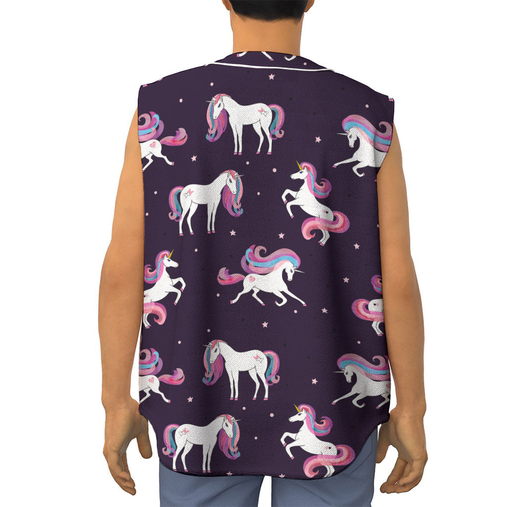 Night Girly Unicorn Pattern Print Sleeveless Baseball Jersey
