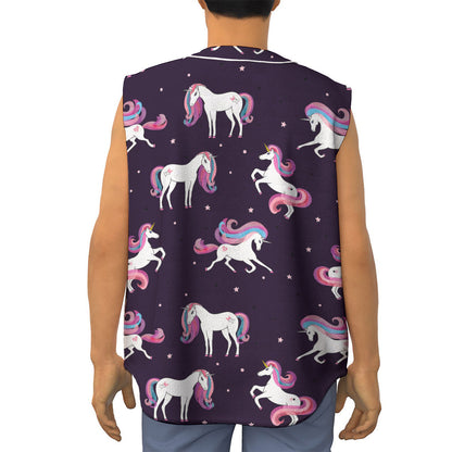 Night Girly Unicorn Pattern Print Sleeveless Baseball Jersey