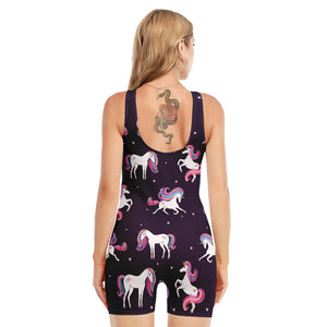 Night Girly Unicorn Pattern Print Sleeveless One Piece Swimsuit