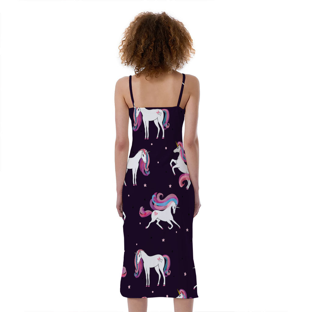 Night Girly Unicorn Pattern Print Slim Fit Midi Cami Dress