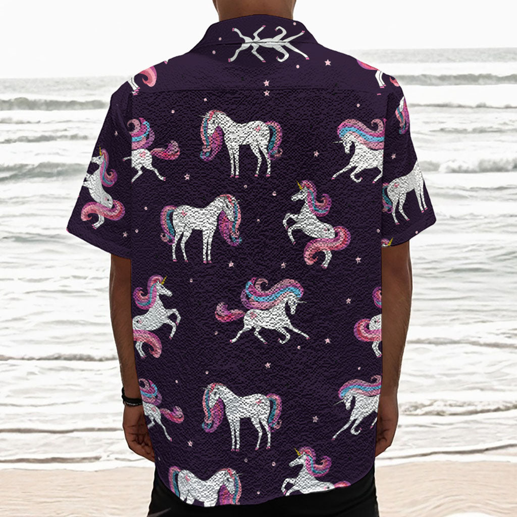 Night Girly Unicorn Pattern Print Textured Short Sleeve Shirt