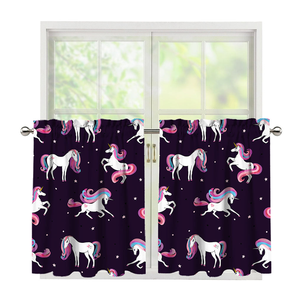 Night Girly Unicorn Pattern Print Tier Curtains