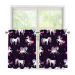 Night Girly Unicorn Pattern Print Tier Curtains