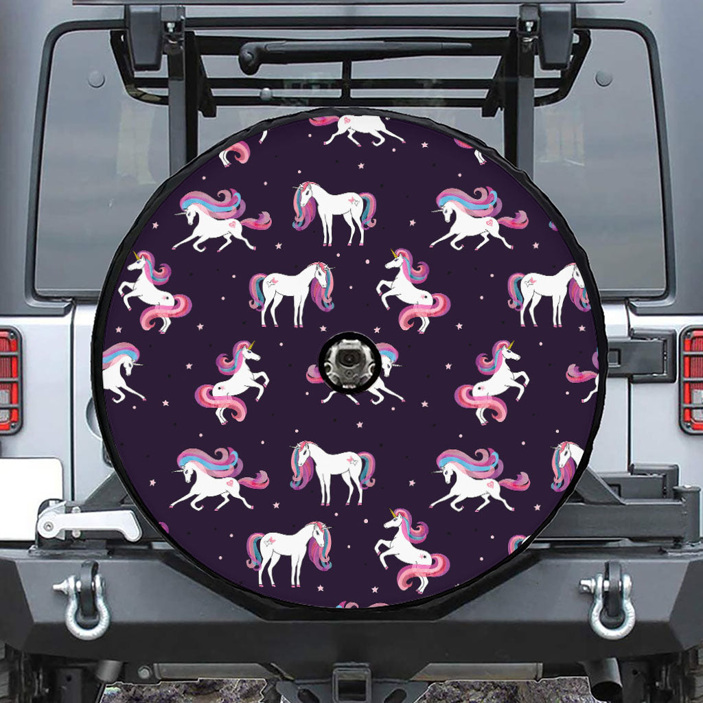 Night Girly Unicorn Pattern Print Tire Cover With Camera Hole