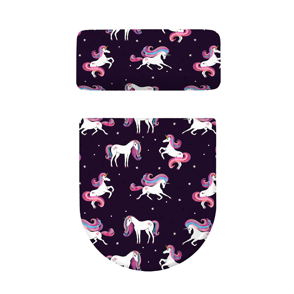 Night Girly Unicorn Pattern Print Toilet Lid And Tank Cover Set