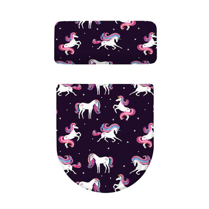 Night Girly Unicorn Pattern Print Toilet Lid And Tank Cover Set