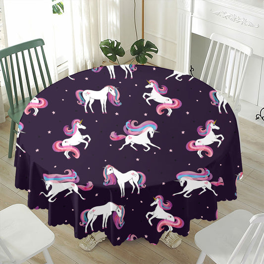 Night Girly Unicorn Pattern Print Waterproof Round Tablecloth
