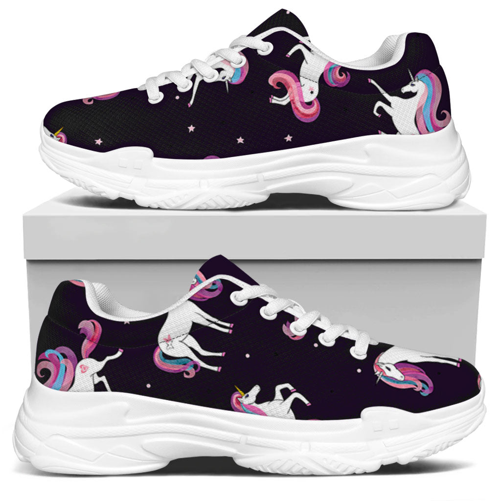 Night Girly Unicorn Pattern Print White Chunky Shoes