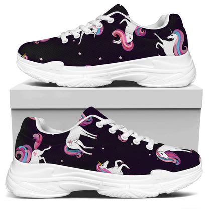Night Girly Unicorn Pattern Print White Chunky Shoes