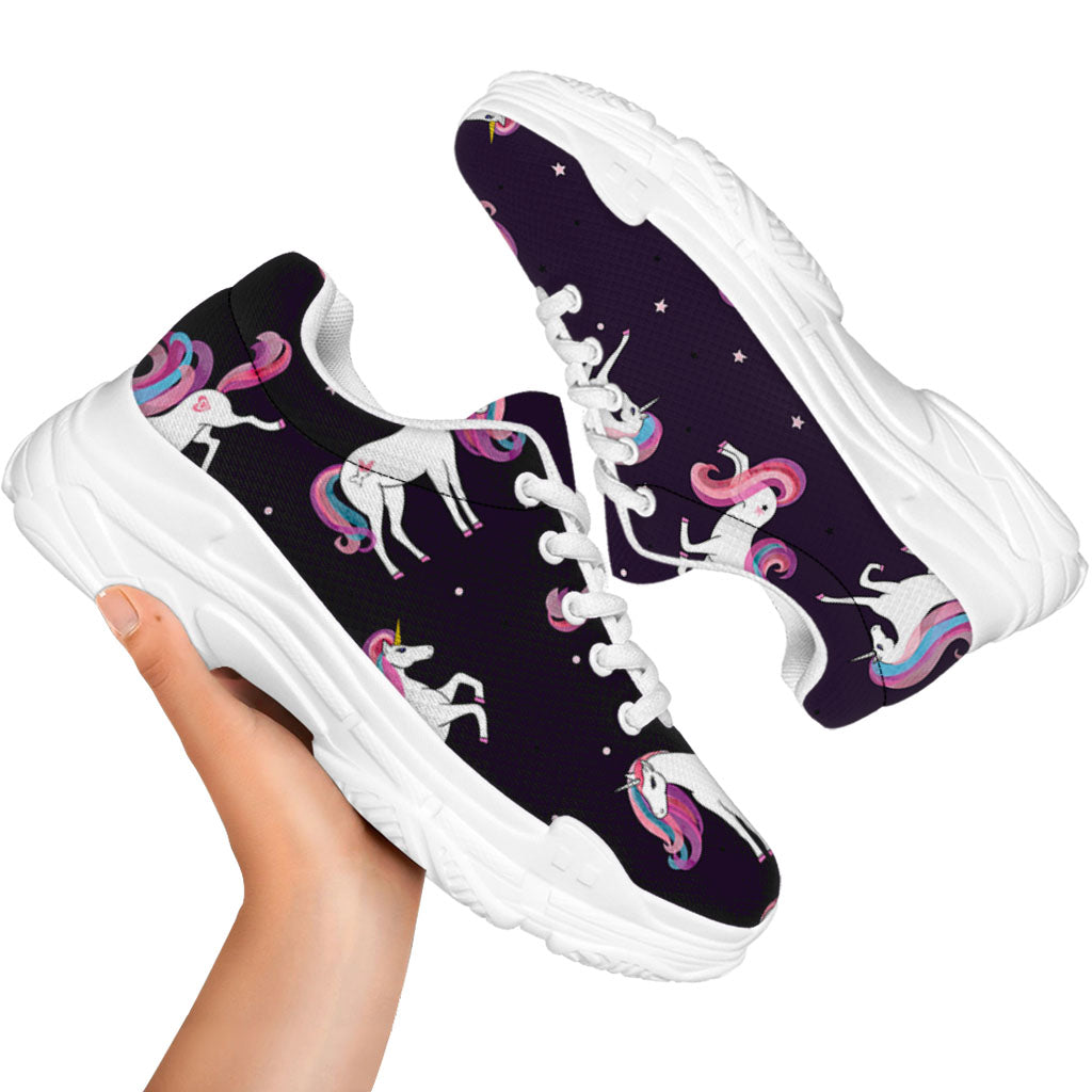 Night Girly Unicorn Pattern Print White Chunky Shoes