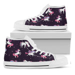 Night Girly Unicorn Pattern Print White High Top Sneakers