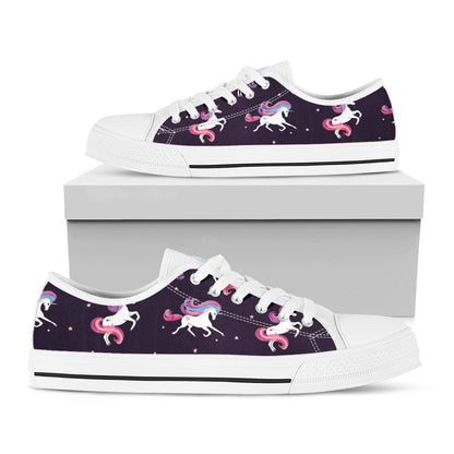 Night Girly Unicorn Pattern Print White Low Top Sneakers