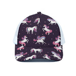 Night Girly Unicorn Pattern Print White Mesh Trucker Cap