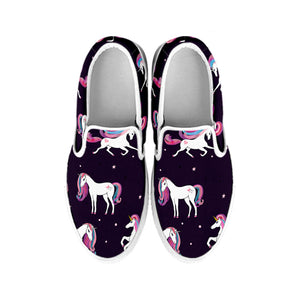 Night Girly Unicorn Pattern Print White Slip On Sneakers