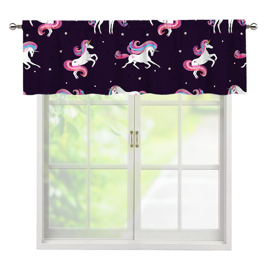 Night Girly Unicorn Pattern Print Window Valance