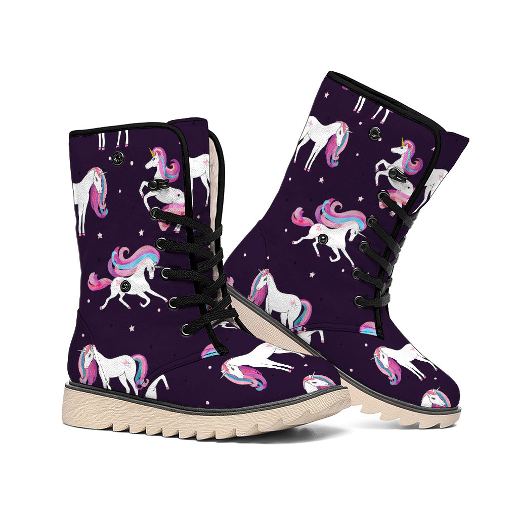 Night Girly Unicorn Pattern Print Winter Boots