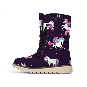 Night Girly Unicorn Pattern Print Winter Boots