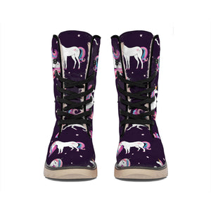 Night Girly Unicorn Pattern Print Winter Boots