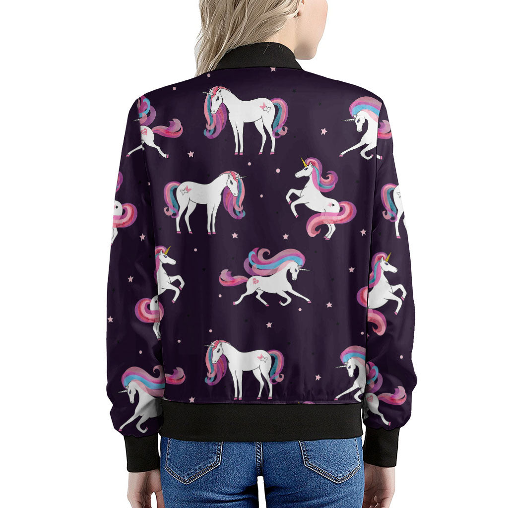 Night Girly Unicorn Pattern Print Women's Bomber Jacket