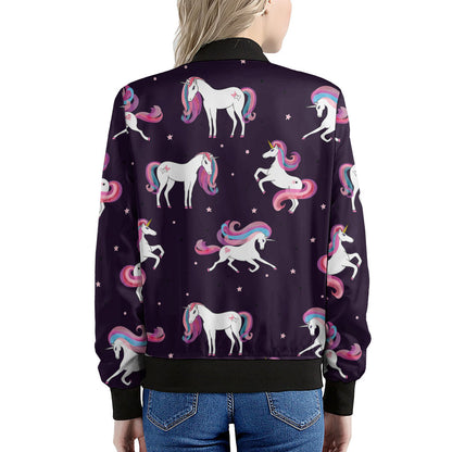 Night Girly Unicorn Pattern Print Women's Bomber Jacket