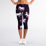 Night Girly Unicorn Pattern Print Women's Capri Leggings