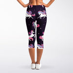 Night Girly Unicorn Pattern Print Women's Capri Leggings