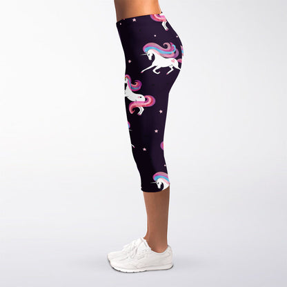 Night Girly Unicorn Pattern Print Women's Capri Leggings