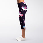 Night Girly Unicorn Pattern Print Women's Capri Leggings