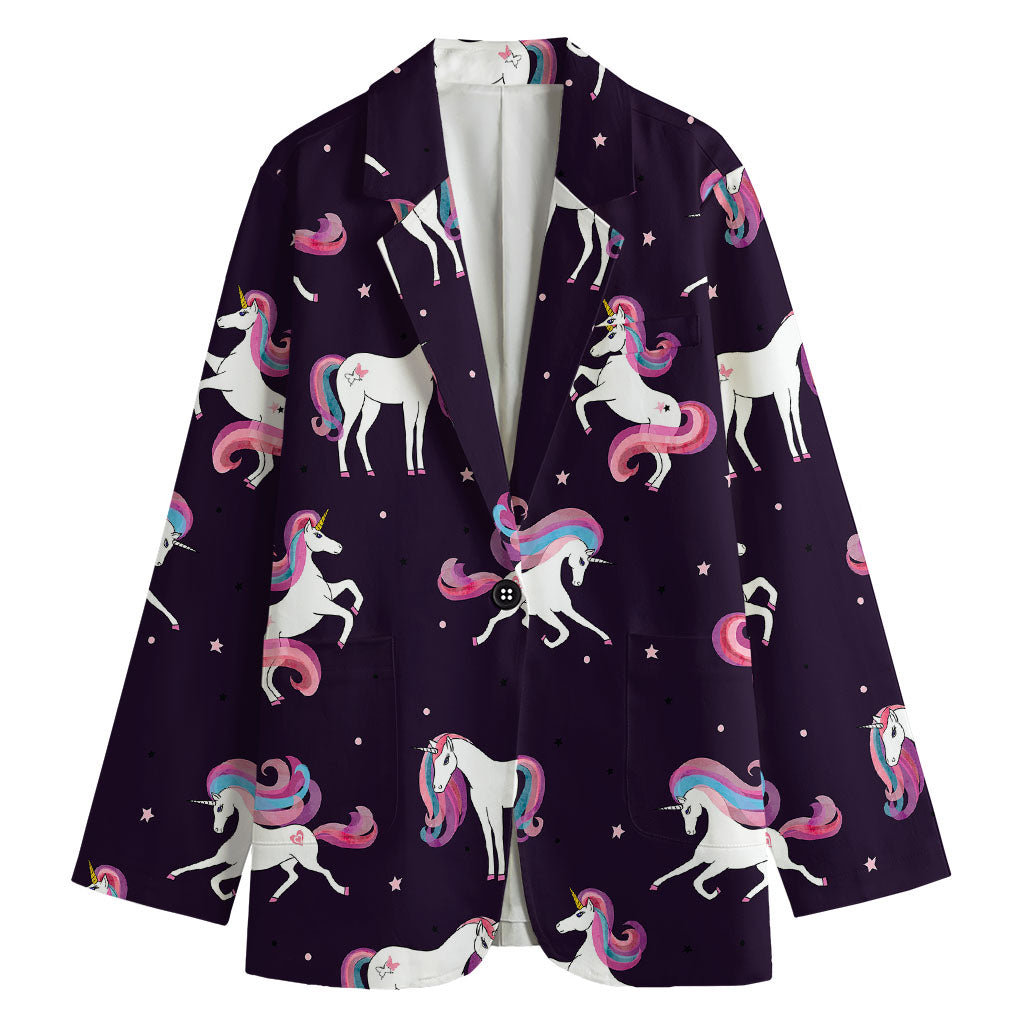 Night Girly Unicorn Pattern Print Women's Cotton Blazer