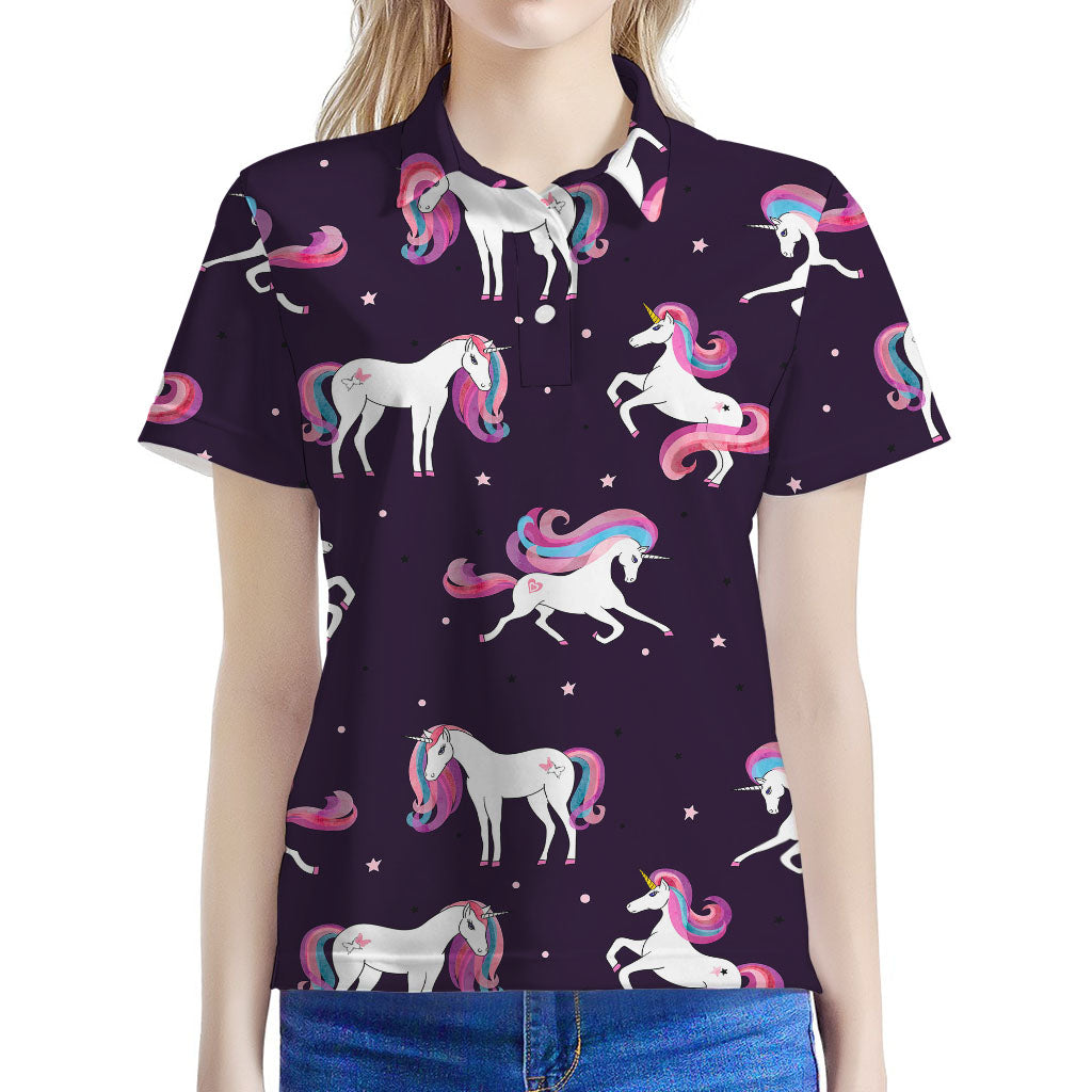 Night Girly Unicorn Pattern Print Women's Polo Shirt