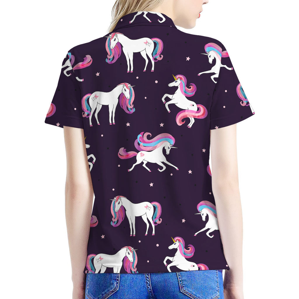 Night Girly Unicorn Pattern Print Women's Polo Shirt