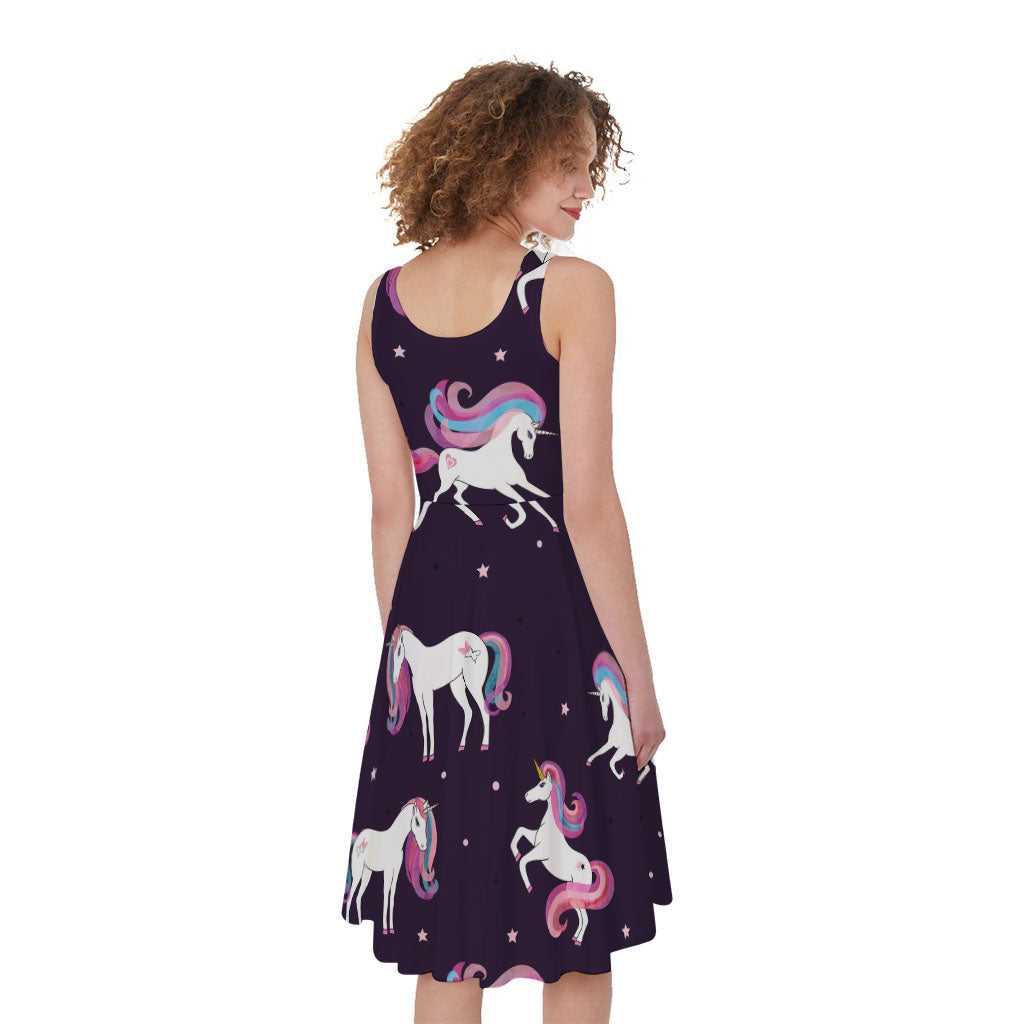 Night Girly Unicorn Pattern Print Women's Sleeveless Dress