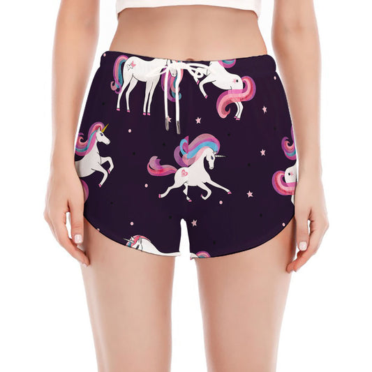 Night Girly Unicorn Pattern Print Women's Split Running Shorts