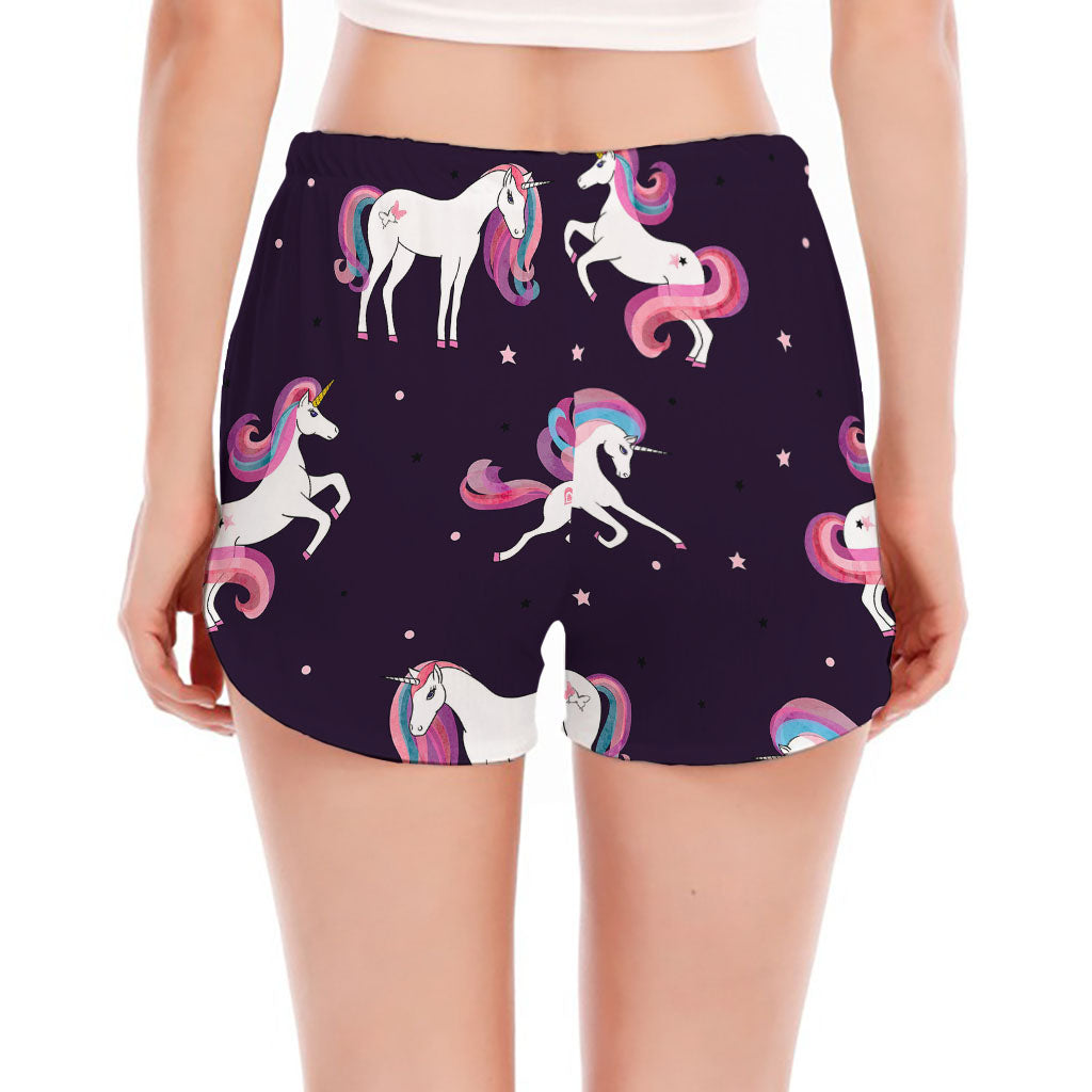 Night Girly Unicorn Pattern Print Women's Split Running Shorts