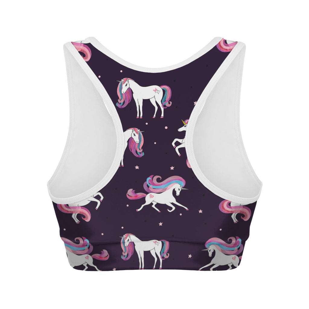 Night Girly Unicorn Pattern Print Women's Sports Bra