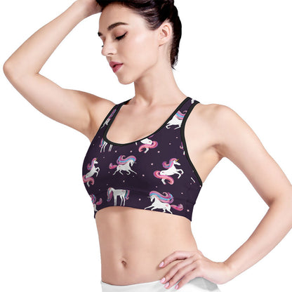 Night Girly Unicorn Pattern Print Women's Sports Bra