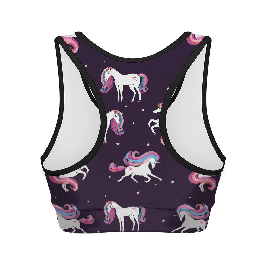 Night Girly Unicorn Pattern Print Women's Sports Bra