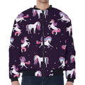 Night Girly Unicorn Pattern Print Zip Sleeve Bomber Jacket
