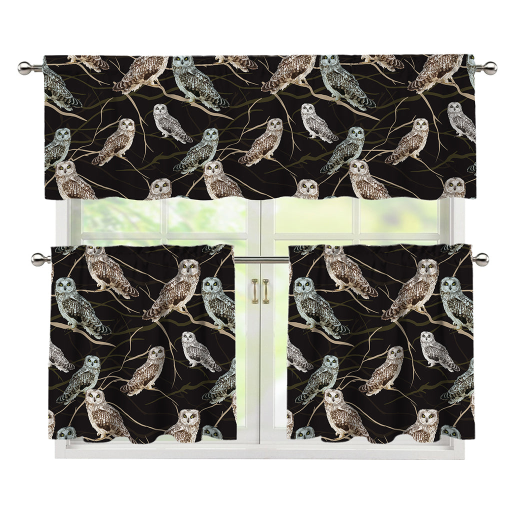 Night Owl Pattern Print 3 Piece Kitchen Curtains