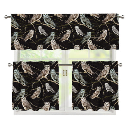 Night Owl Pattern Print 3 Piece Kitchen Curtains