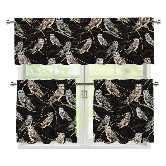 Night Owl Pattern Print 3 Piece Kitchen Curtains
