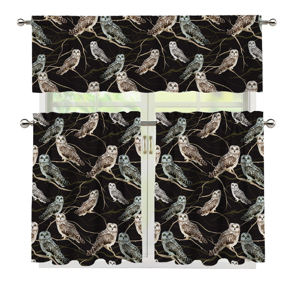 Night Owl Pattern Print 3 Piece Kitchen Curtains