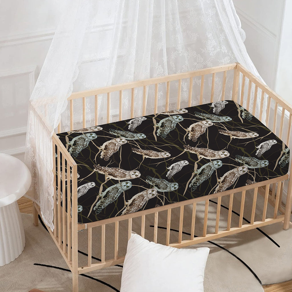 Night Owl Pattern Print Baby Crib Sheet