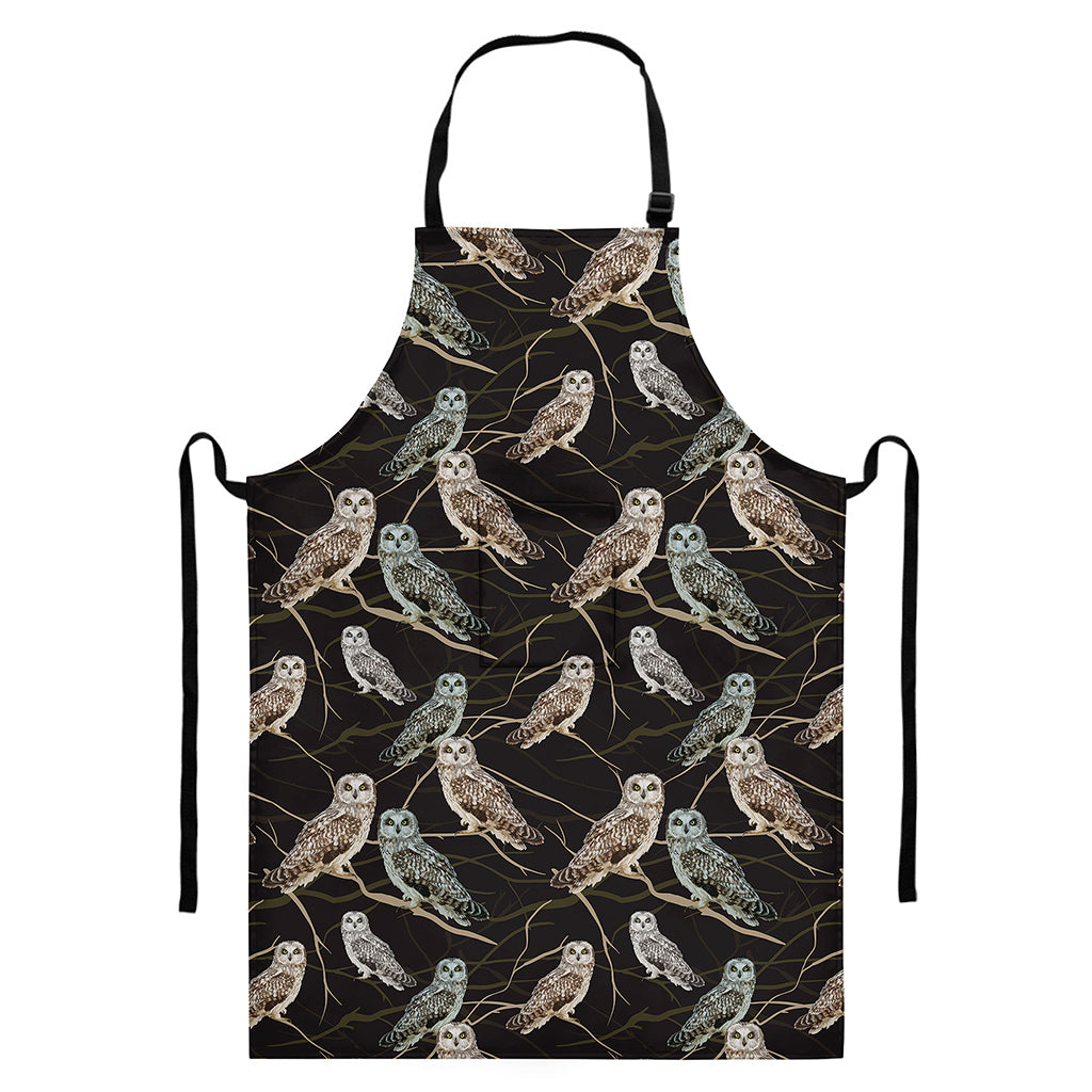 Night Owl Pattern Print Bib Apron With Pocket