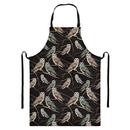 Night Owl Pattern Print Bib Apron With Pocket