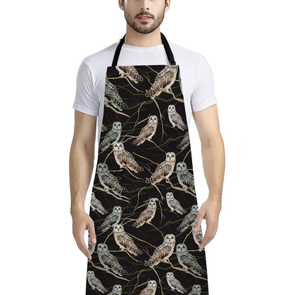 Night Owl Pattern Print Bib Apron With Pocket