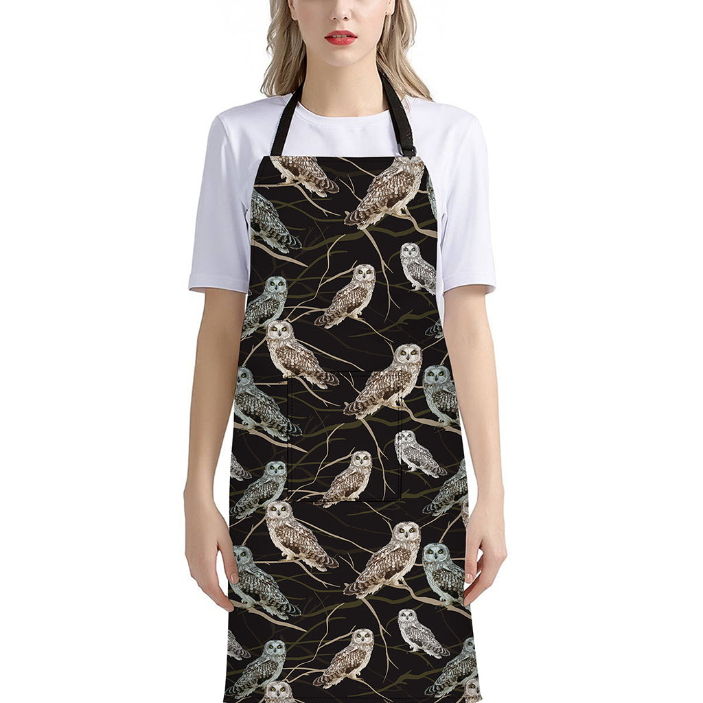Night Owl Pattern Print Bib Apron With Pocket