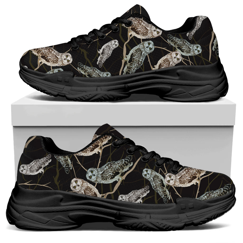 Night Owl Pattern Print Black Chunky Shoes