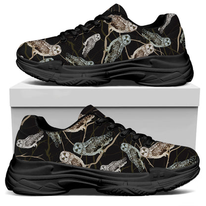 Night Owl Pattern Print Black Chunky Shoes